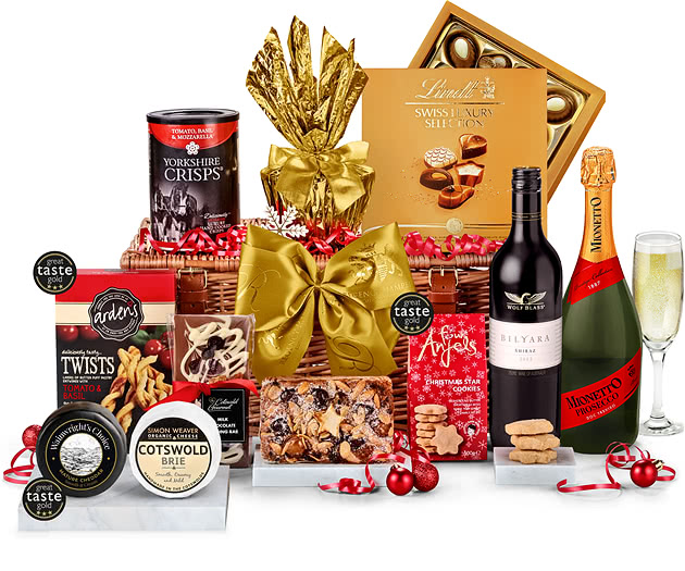 Christmas Greetings Hamper With Prosecco & Red Wine